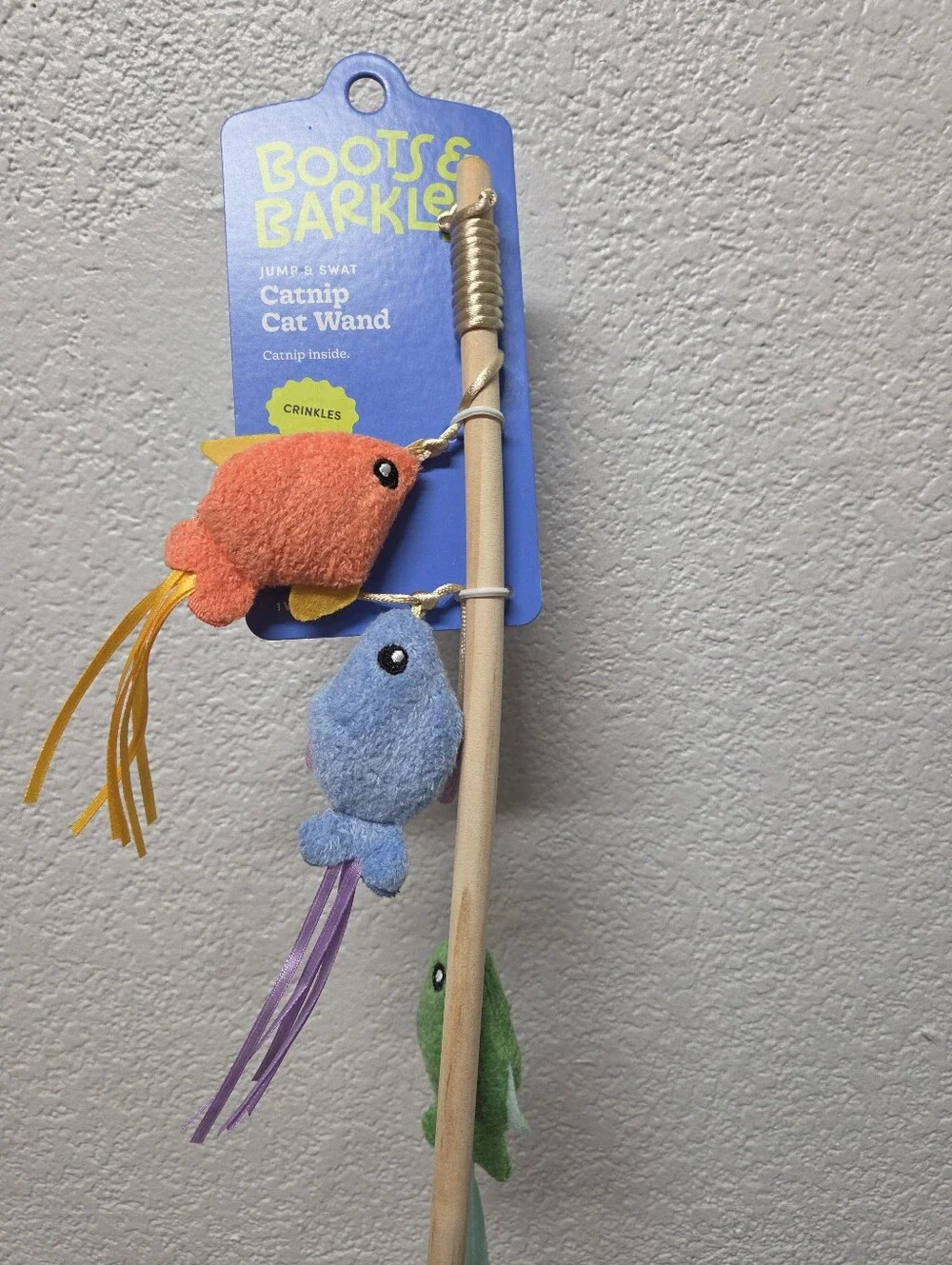 Boots & Barkley Cat Wand Toy - Orange Blue Green Fish Pack Of 3 Nwt